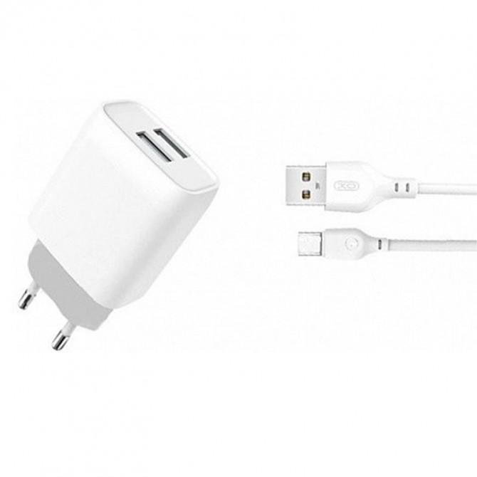 Мережевий зарядний пристрій XO L57 2.4A/2USB + MicroUSB White-1