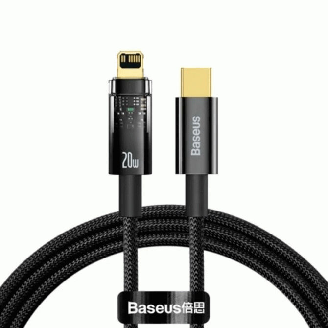 Кабель Baseus Explorer Series Auto Power-Off Type-C to Lightning 20W Black 1m
