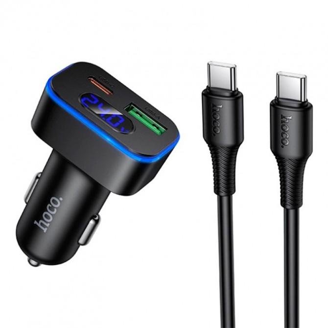 Автомобильное ЗУ 2USB+Type-C Hoco Z63A Barry PD42W+QC3.0 Black + Cable Type-C to Type-C
