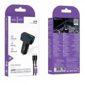 Автомобильное ЗУ 2USB+Type-C Hoco Z63A Barry PD42W+QC3.0 Black + Cable Type-C to Type-C