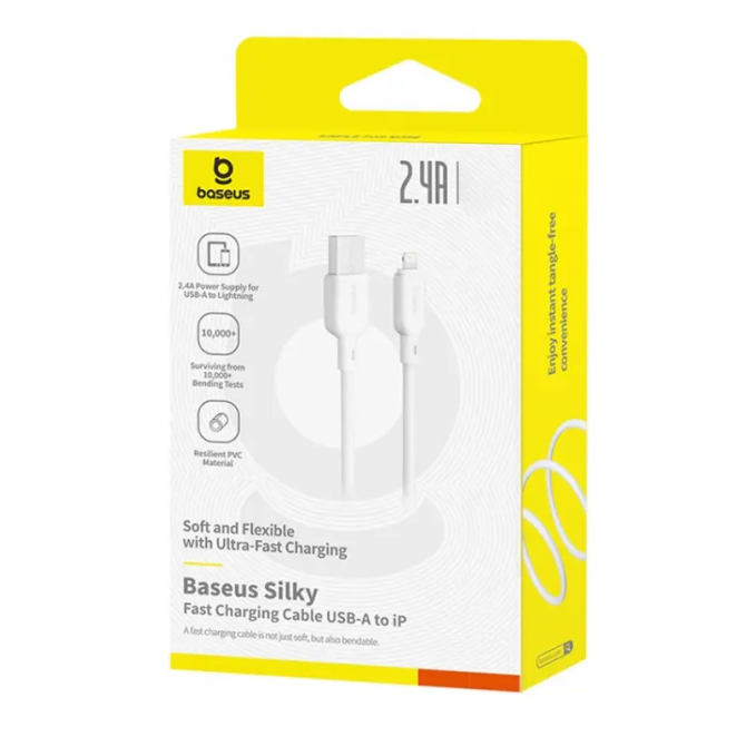 Кабель USB Baseus Silky Series Lightning 2.4A (P1037770) White 1m-3