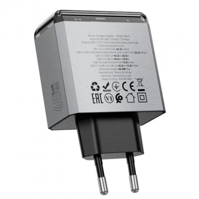Мережевий зарядний пристрій 2Type-C Borofone BN22 Lena PD65W Metal Grey-2