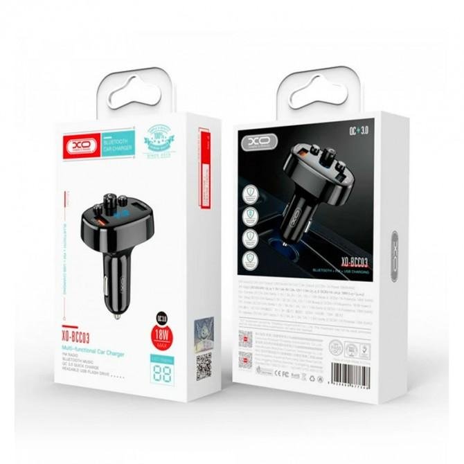 ФМ Модулятор XO BCC-03 QC3.0/18W/2 USB Black-2