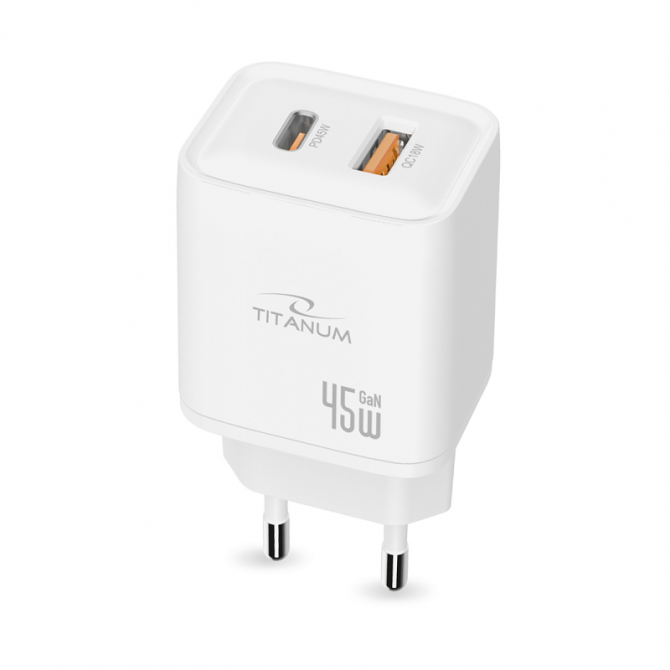 Зарядное устройство для GaN TITANUM CH45AC 45W USB-A+USB-C White