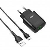 Сетевое зарядное устройство Hoco C72Q QC3.0 Black + USB cable Type-C (2.1A)