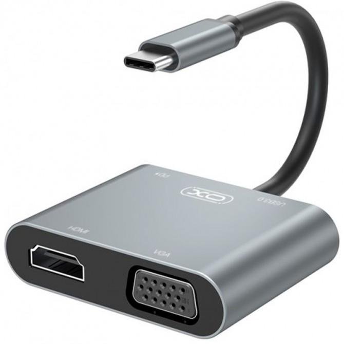 USB Хаб XO HUB001 4 in 1 HDMI/VGA/USB3.0 /PD Black