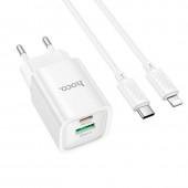 Мережевий зарядний пристрій 1USB + Type-C Hoco C149A PD30W+QC3.0 White + Cable 
