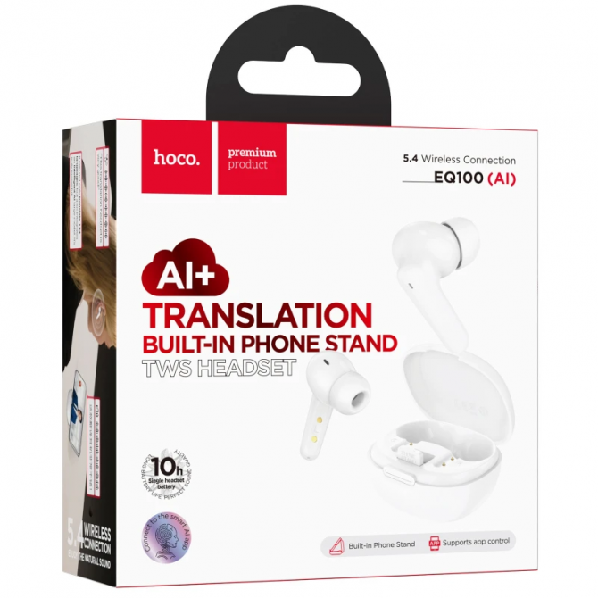 Наушники Bluetooth Headset Hoco EQ100 Intelligent AI (App) White-3