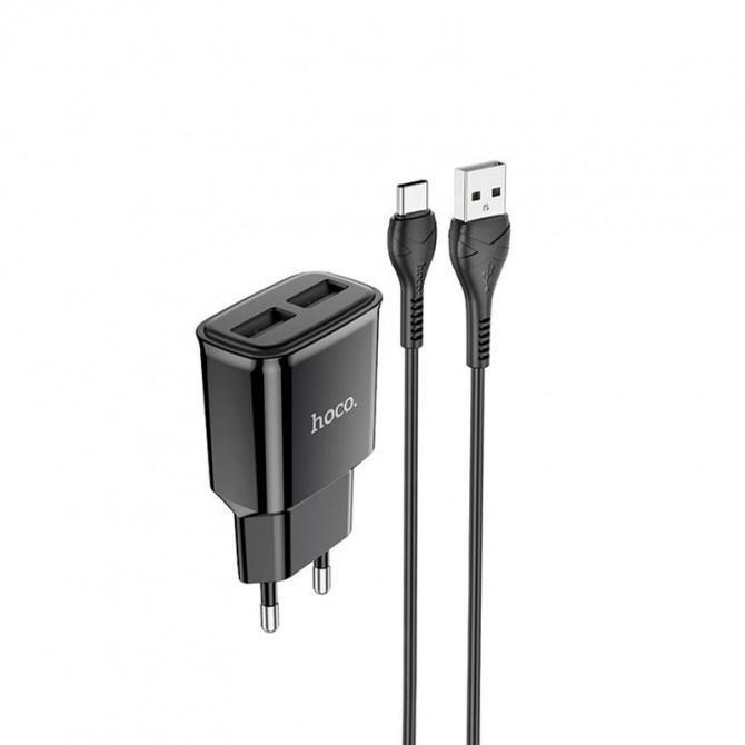 Сетевое зарядное устройство 2USB Hoco C88A + Type-C Black (2.4A)