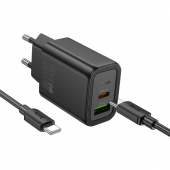 Сетевое зарядное устройство 1USB + Type-C Hoco CS83A PD20W+QC3.0 Black + Type-C to Type-C cable