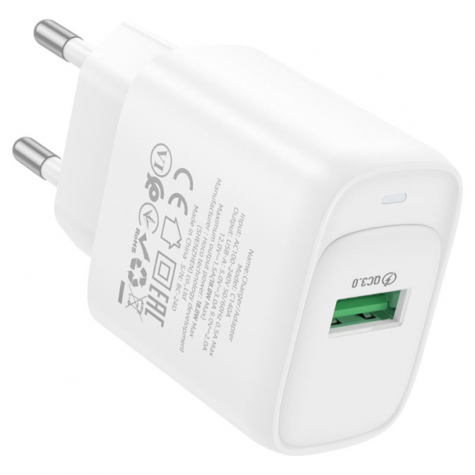 Сетевое зарядное устройство 1USB Hoco C140A Smart QC3.0 White-1