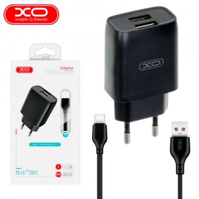 Мережевий зарядний пристрій XO L57 2.4A/2USB + Type-C Black