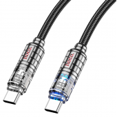 Кабель Hoco U122 Lantern Transperent Discovery Type-C to Type-C 60W Black 1.2m