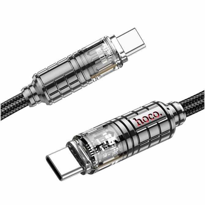 Кабель Hoco U122 Lantern Transperent Discovery Type-C to Type-C 60W Black 1.2m-1