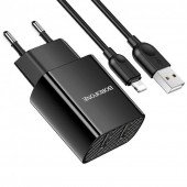 Сетевое зарядное устройство 2USB Borofone BA53A + Lightning 2.1A Black Сетевое зарядное устройство 2USB Borofone BA53A + Lightning 2.1A Black