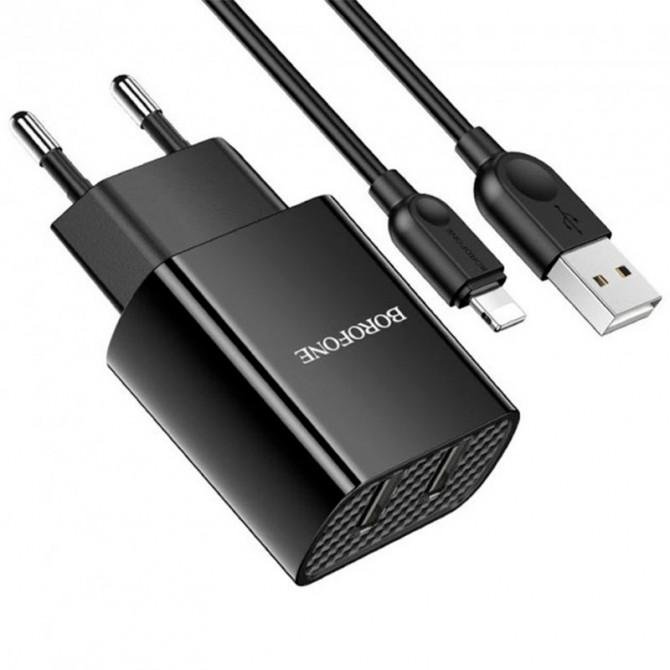 МЗП 2USB Borofone BA53A + Lightning 2.1A Black-2