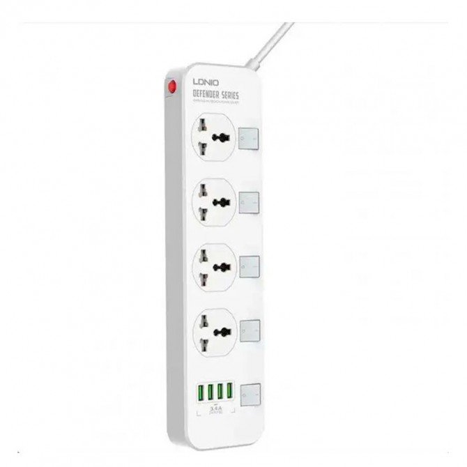 Сетевой фильтр LDNIO SC4408 (4x220V+4USB/3,4А/2m) White-2