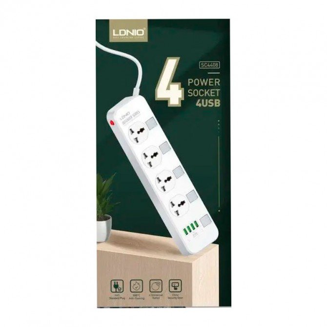Сетевой фильтр LDNIO SC4408 (4x220V+4USB/3,4А/2m) White-1