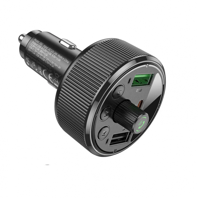 ФМ модулятор Hoco with Charger E82 Guerrero PD30W+QC3.0 Grey-3