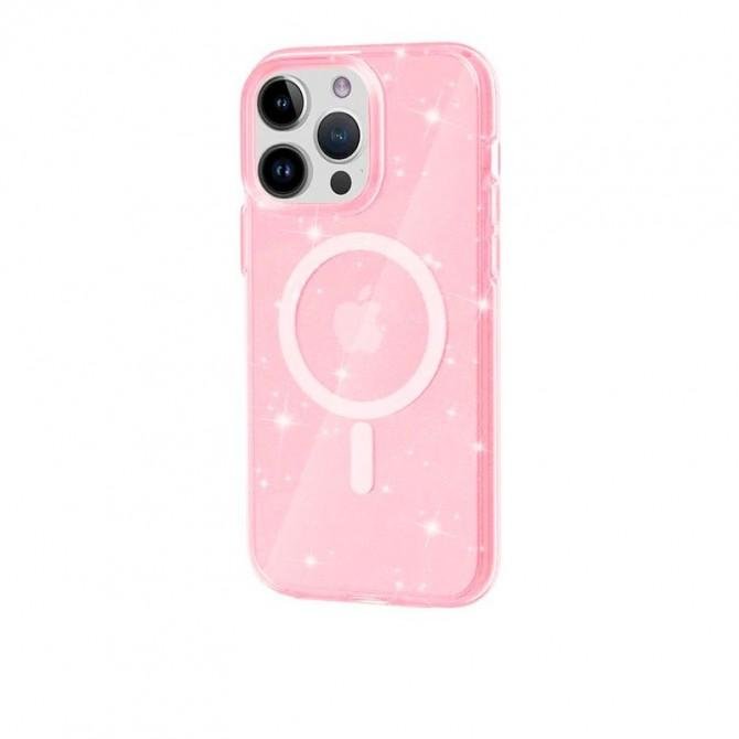 Чохол TPU Galaxy Sparkle (MagFit) для Apple iPhone 16 (6.1") Pink+Glitter