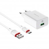 Сетевое зарядное устройство 1USB Borofone BA21A QC3.0 White + Type-C Cable Сетевое зарядное устройство 1USB Borofone BA21A QC3.0 White + Type-C Cable