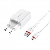 Сетевое зарядное устройство 1USB Borofone BA21A QC3.0 White + Type-C Cable Сетевое зарядное устройство 1USB Borofone BA21A QC3.0 White + Type-C Cable