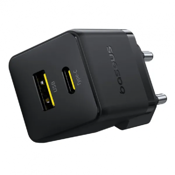 Сетевой зарядное устройство 1USB+Type-C Baseus Fast Charger 20W EU Cluster Black + Type-C to Type-C-2