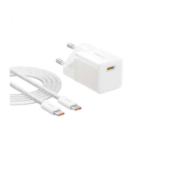 Сетевое ЗУ 1Type-C Baseus GaN5 Fast Charger (mini) 1C 25W EU White + Type-C to Type-C