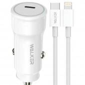 Автомобильное зарядное устройство 1Type-C Walker WCR-63 PD30W + Type-C to Lightning White