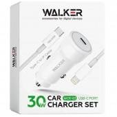 Автомобильное зарядное устройство 1Type-C Walker WCR-63 PD30W + Type-C to Lightning White