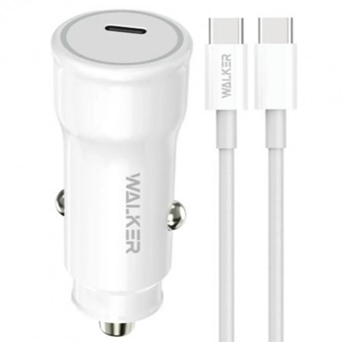 Автомобільний Зарядний Пристрій 1Type-C Walker WCR-63 PD30W + Type-C to Type-C White