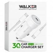 Автомобільний Зарядний Пристрій 1Type-C Walker WCR-63 PD30W + Type-C to Type-C White