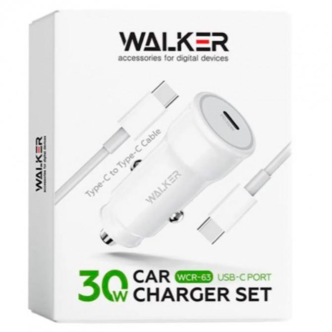 Автомобільний Зарядний Пристрій 1Type-C Walker WCR-63 PD30W + Type-C to Type-C White-1