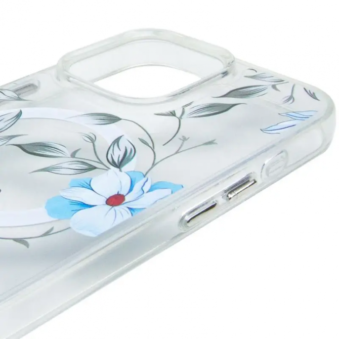 Чехол TPU+PC Clear Garden with MagSafe для Apple iPhone 17 (6.3") (Blue Blossom)-3