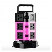 Сетевой удлинитель Tower with rotate 180°  (11 розеток + 2 USB, 2A) Чёрный/Фиолетовый 1.8м