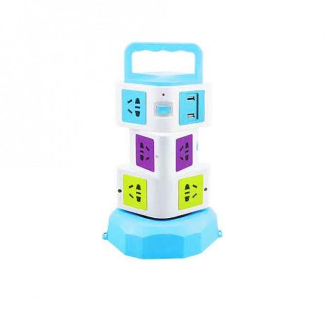 Сетевой удлинитель Tower 11 розеток + 2 USB Белый/Синий