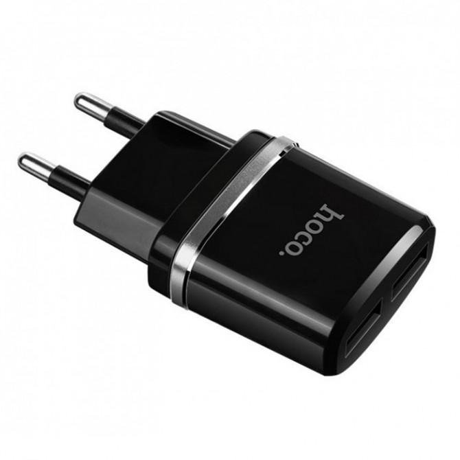 Сетевое зарядное устройство 2USB Hoco C12 Чёрный + USB Cable iPhone 6 (2.4A)
