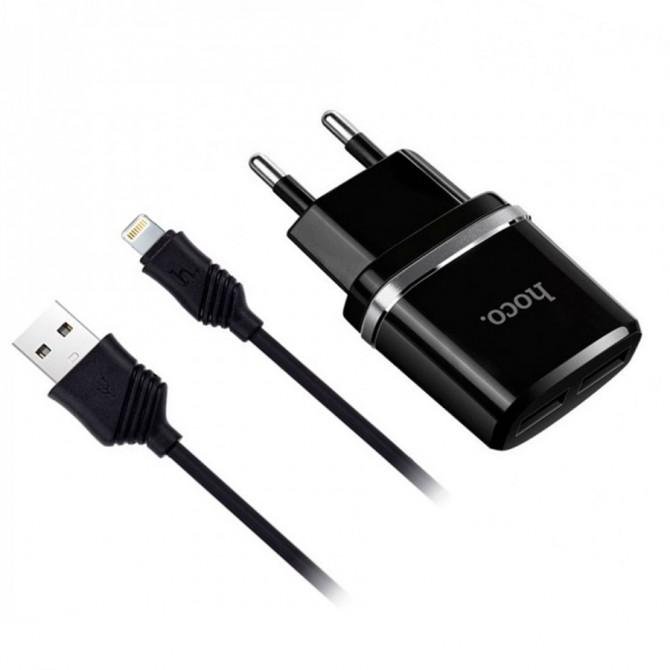 Сетевое зарядное устройство 2USB Hoco C12 Чёрный + USB Cable iPhone 6 (2.4A)-3