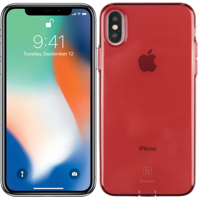 Чохол Baseus Simple Series Case для iPhone X (With Pluggy TPU) Прозорий Червоний(A09)