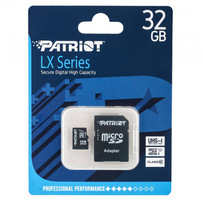 Карта памяти Patriot MicroSDXC 32GB (Class 10 V30) LX Series (adapter SD)-1