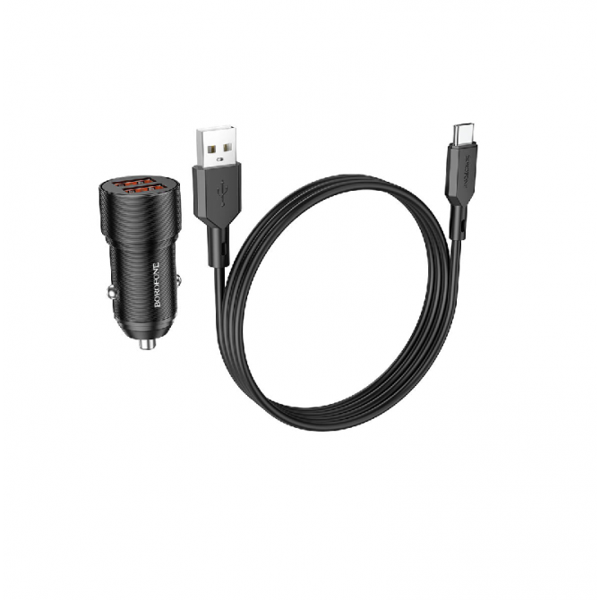 Автомобильное зарядное устройство Borofone BZ19 Wisdom Dual Black + Typer-C Cable
