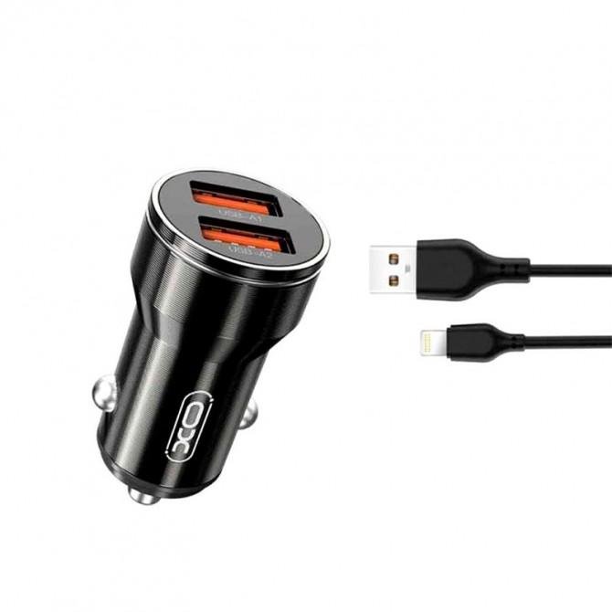 Автомобильное зарядное устройство XO CC48 2.4A/2 USB Fast charger + Lightning Cable Grey