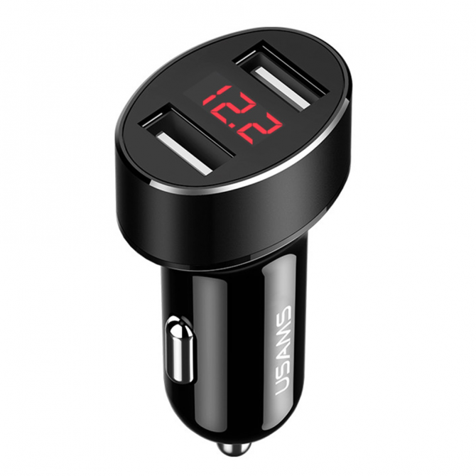 Автомобильное зарядное устройство Usams US-CC045 C1 2.1A Dual USB Digital Display Чёрный (CC45GC01)