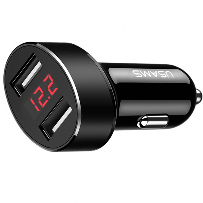 Автомобильное зарядное устройство Usams US-CC045 C1 2.1A Dual USB Digital Display Чёрный (CC45GC01)-1