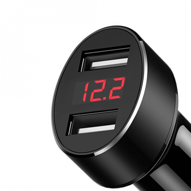 Автомобильное зарядное устройство Usams US-CC045 C1 2.1A Dual USB Digital Display Чёрный (CC45GC01)-3