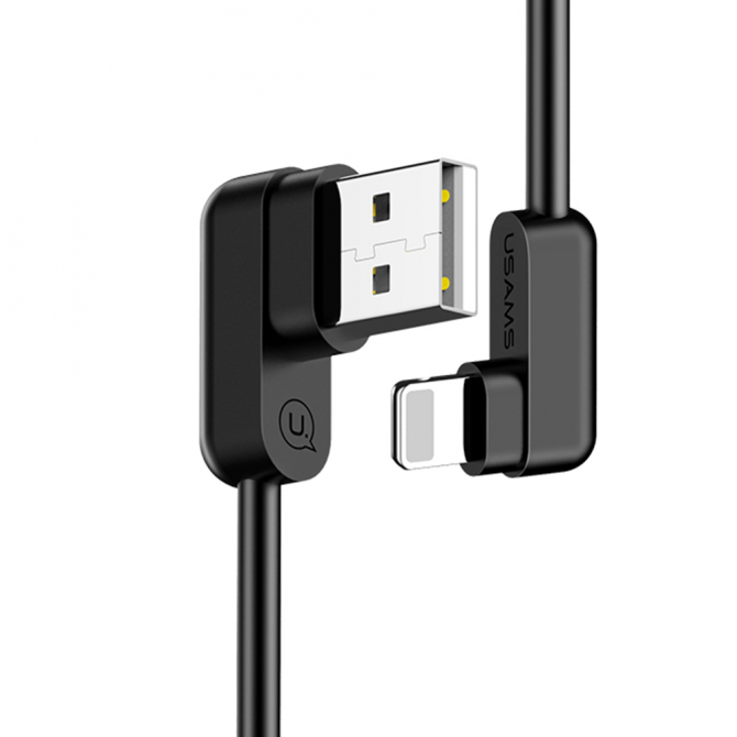 Кабель Usams U-Flow US-SJ165 Lightning Right-angles Data Cable 1.2m Чёрный (IPUSBCY01)-1