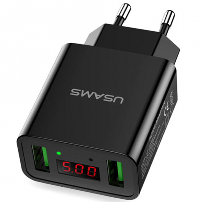 Сетевое зарядное устройство Usams US-CC040 Dual USB Led display Чёрный (CC40TC01)-1