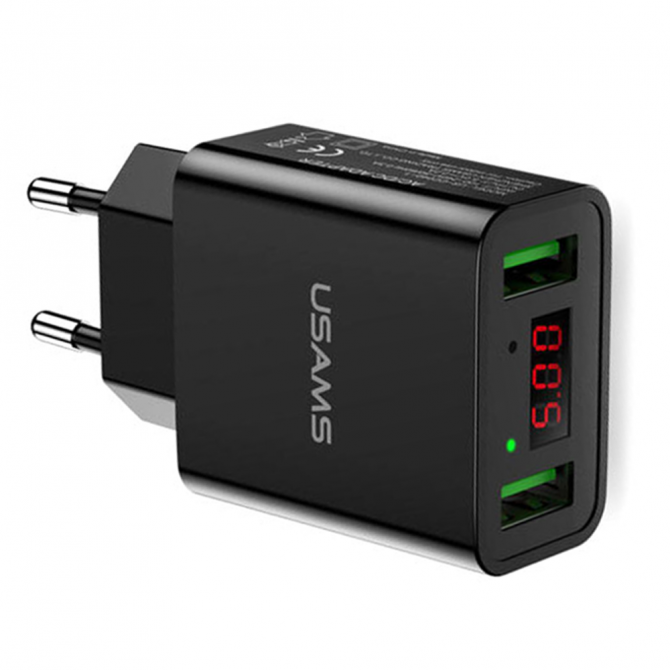 Сетевое зарядное устройство Usams US-CC040 Dual USB Led display Чёрный (CC40TC01)-2