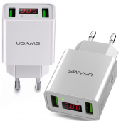 Сетевое зарядное устройство Usams US-CC040 Dual USB Led display White (CC40TC02)