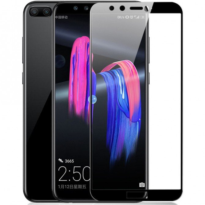 Защитное стекло для HUAWEI Honor 9 Lite Full Glue (0.25 мм, 2.5D, чёрное) ЛЮКС-1